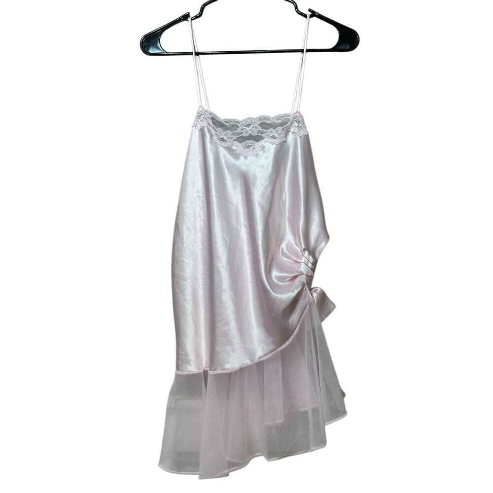 Vintage Cotillion Whisper Light Pink Lace Satin Romantic Slip Mini Dress Women's